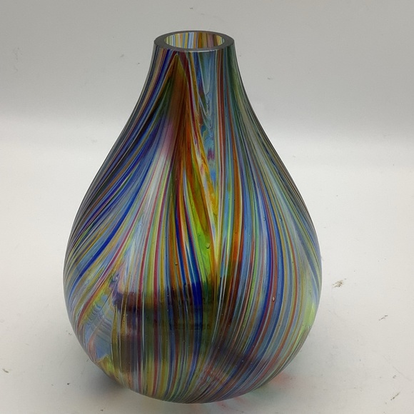 Multicolor Striped Glass Bulb Shaped Vase Made in Canada - Picture 3 of 11